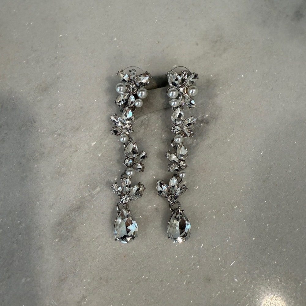 Formal Silver Crystal Drop Earrings